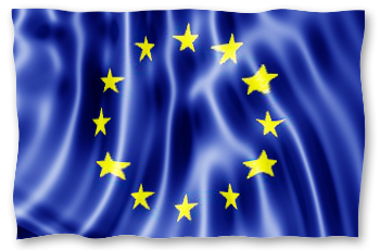 Das Bild zeigt eine wehende Flagge der EU.